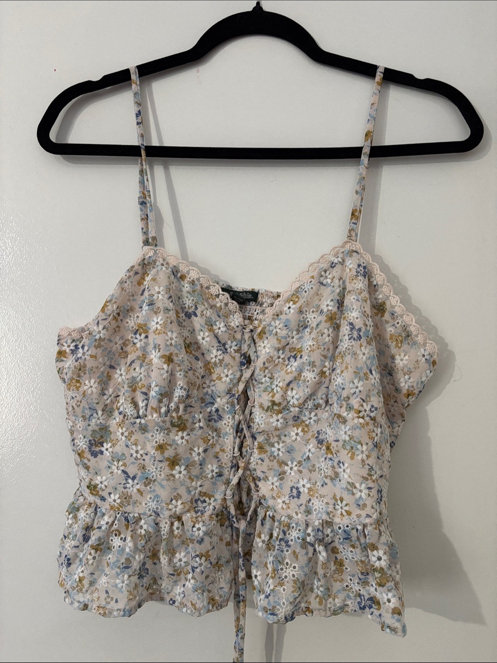 wild fable Cream Floral Lace-Trim Spaghetti Strap Peplum Cami